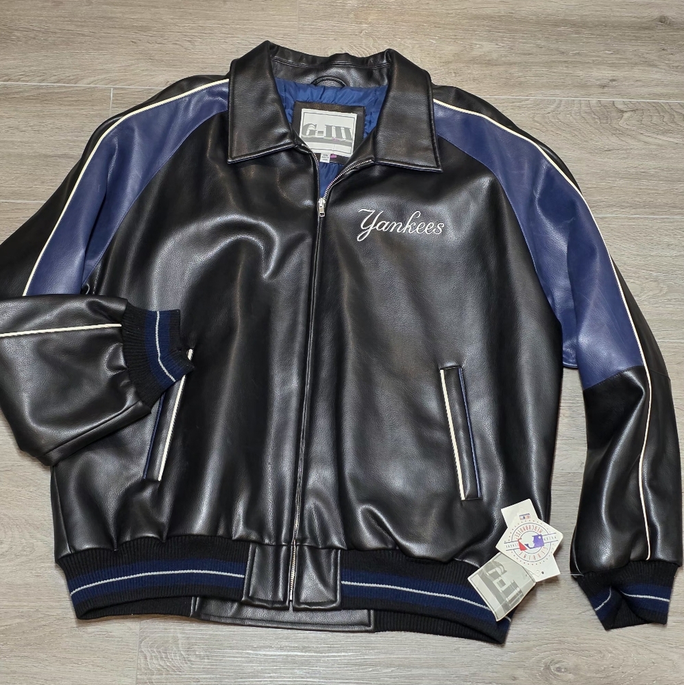 Vintage New York Yankees Bomber Jacket G-III Faux Leather Mens Sz XXL NWT